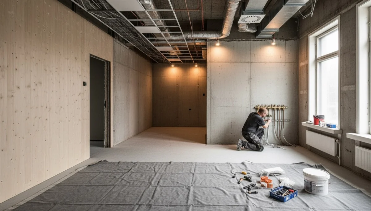 M Talotekniikan tiimi kättelee asiakkaan kanssa Tampereella valmistuneen urakan päätteeksi